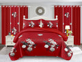 Juego de cubrecama acolchado y cortinas de 9 piezas con diseño floral rojo y blanco